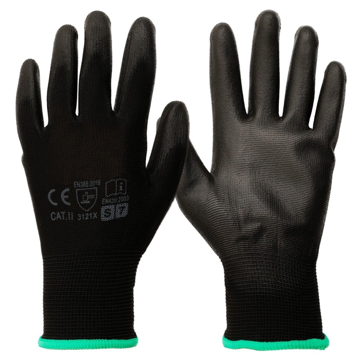 12 Pairs of Work Gloves, Heavy-Duty Nitrile Coated Protective Gloves, Secure & Anti-Slip Grip, Wear Resistant (Black, Large)