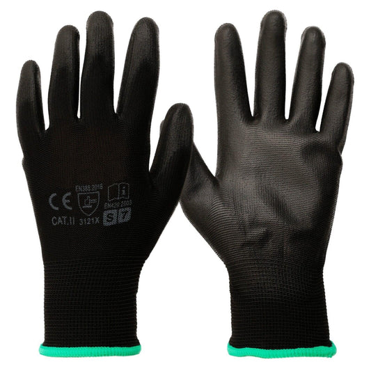 12 Pairs of Work Gloves, Heavy-Duty Nitrile Coated Protective Gloves, Secure & Anti-Slip Grip, Wear Resistant (Black, X Large)