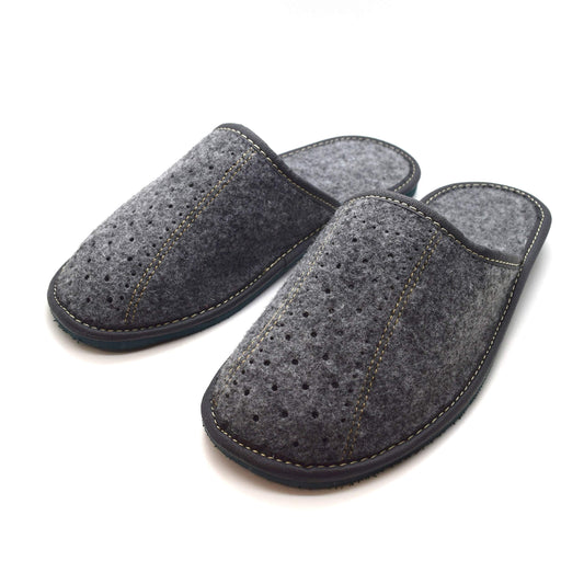 Men's Grey Felt Lined Slip On Mules Comfortable Slippers FIL (12 UK)
