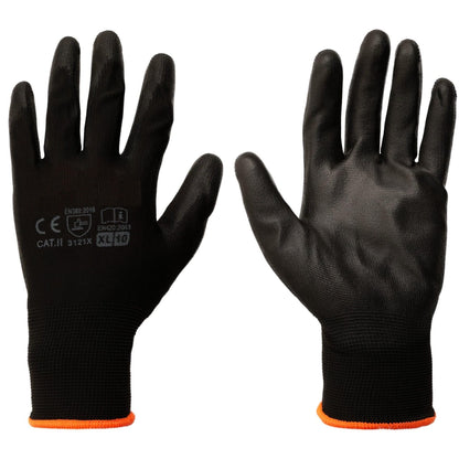 240 Pairs of Work Gloves, Heavy-Duty PU Coated Protective Gloves, Secure & Anti-Slip Grip, Wear Resistant (Black, X Large)