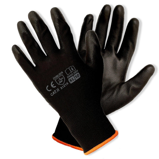 24 Pairs of Work Gloves, Heavy-Duty PU Coated Protective Gloves, Secure & Anti-Slip Grip, Wear Resistant (Black, Medium)