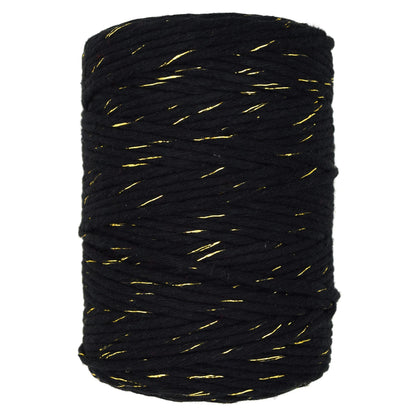 Macrame Cord Twine Natural Cotton String Craft Artisan Thread Twisted Macramé (Black with Gold Thread, 3 mm x 100 m / 328 ft)