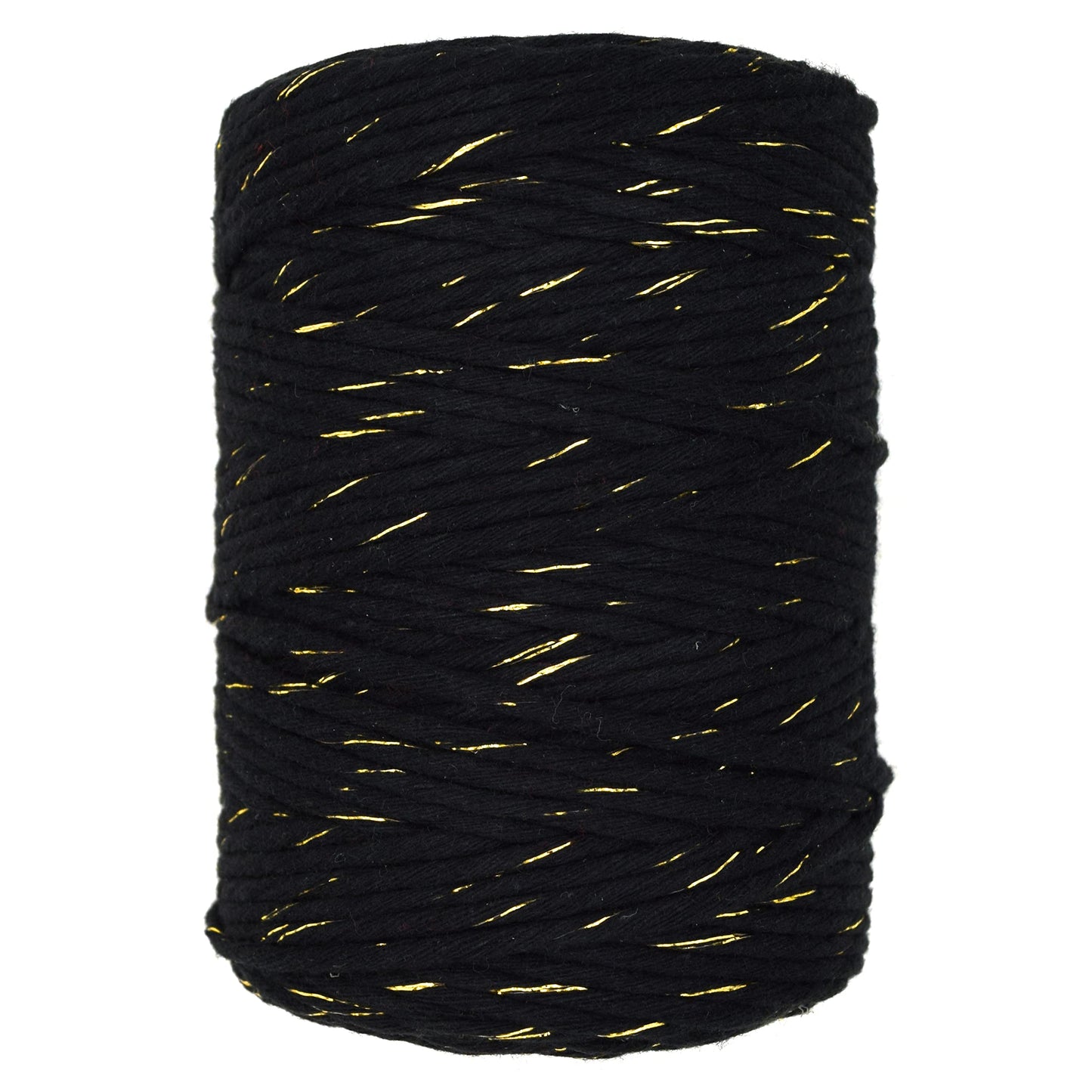 Macrame Cord Twine Natural Cotton String Craft Artisan Thread Twisted Macramé (Black with Gold Thread, 5 mm x 100 m / 328 ft)