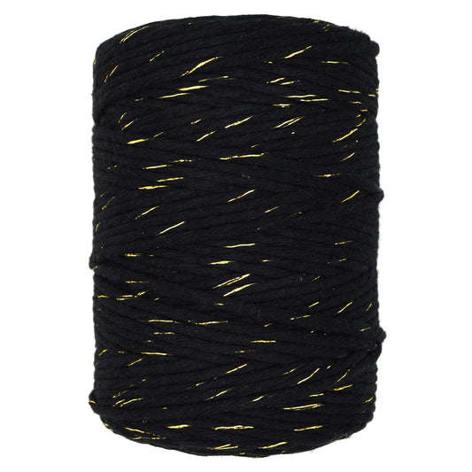 Macrame Cord Twine Natural Cotton String Craft Artisan Thread Twisted Macramé (Black with Gold Thread, 5 mm x 100 m / 328 ft)