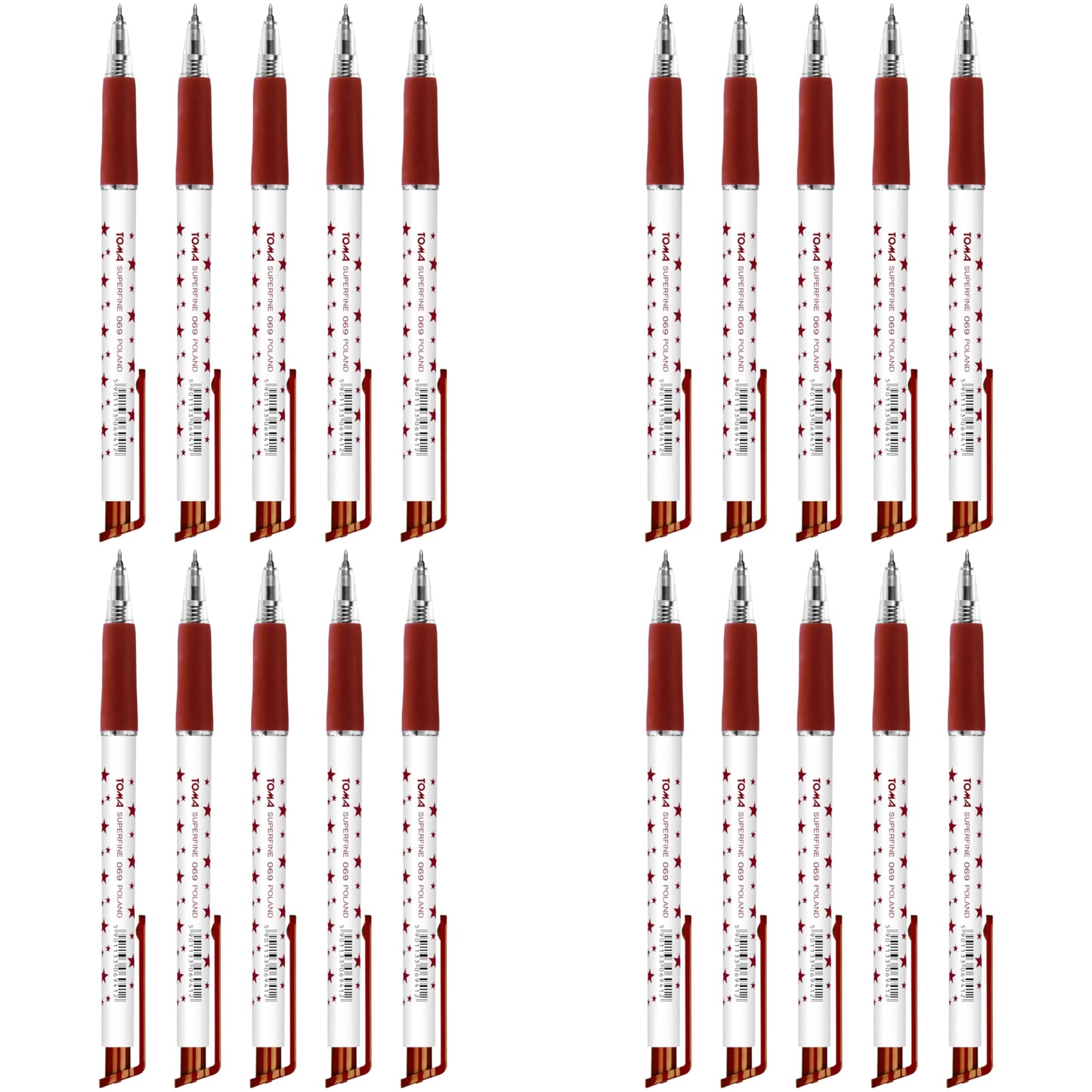 Ballpoint Pens, Retractable Smudge Free Pens, Extra Fine Point 0.5 mm, Ideal for School, Office, Everyday Use (Red, 20 Pens)
