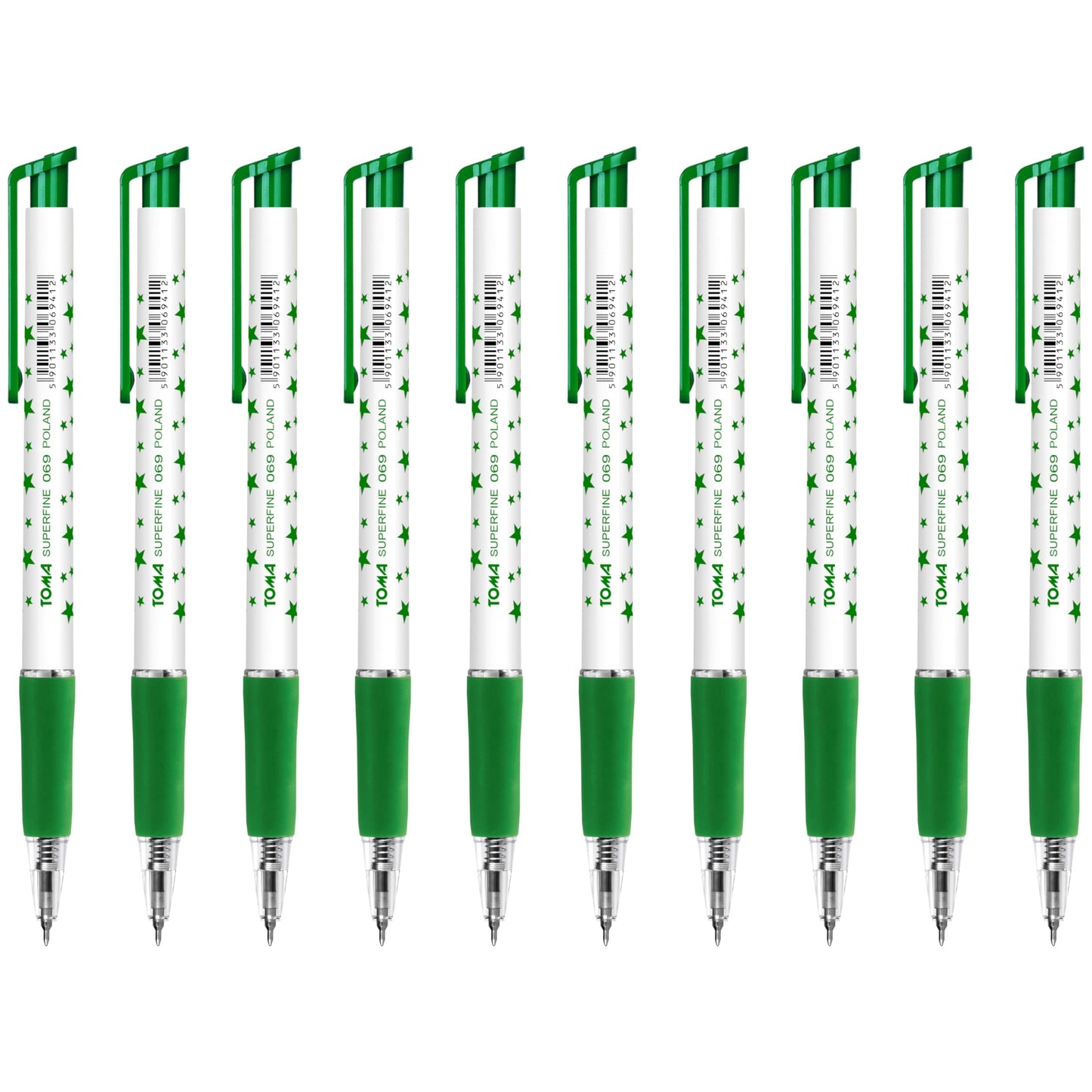 Ballpoint Pens, Retractable Smudge Free Pens, Extra Fine Point 0.5 mm, Ideal for School, Office, Everyday Use (Green, 10 Pens)