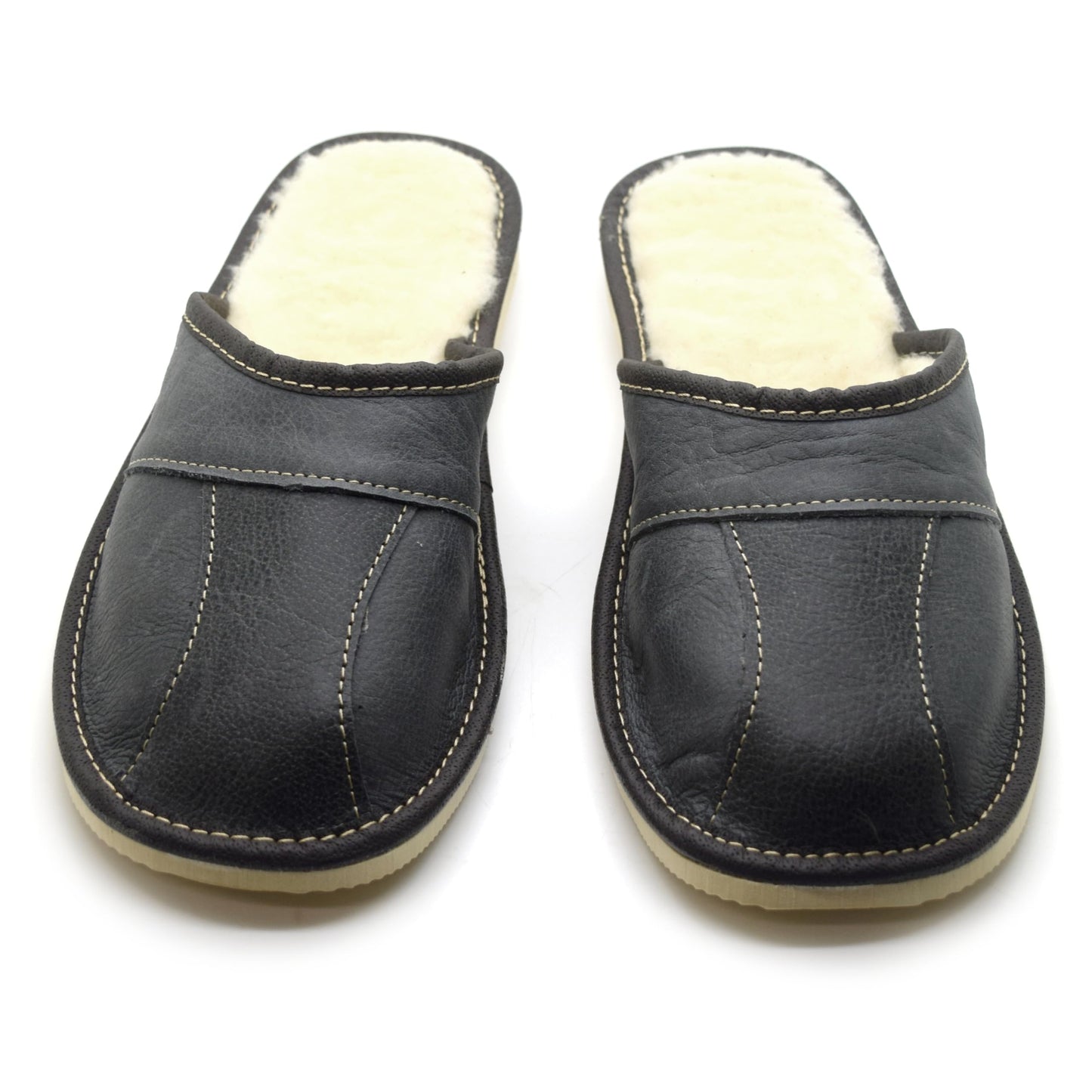 Men's Natural Leather Slippers with Warm and Cosy Fur Lining, Comfort Winter Slip On Mules (Graphite Grey, Size: 10.5 UK / 45 EU)