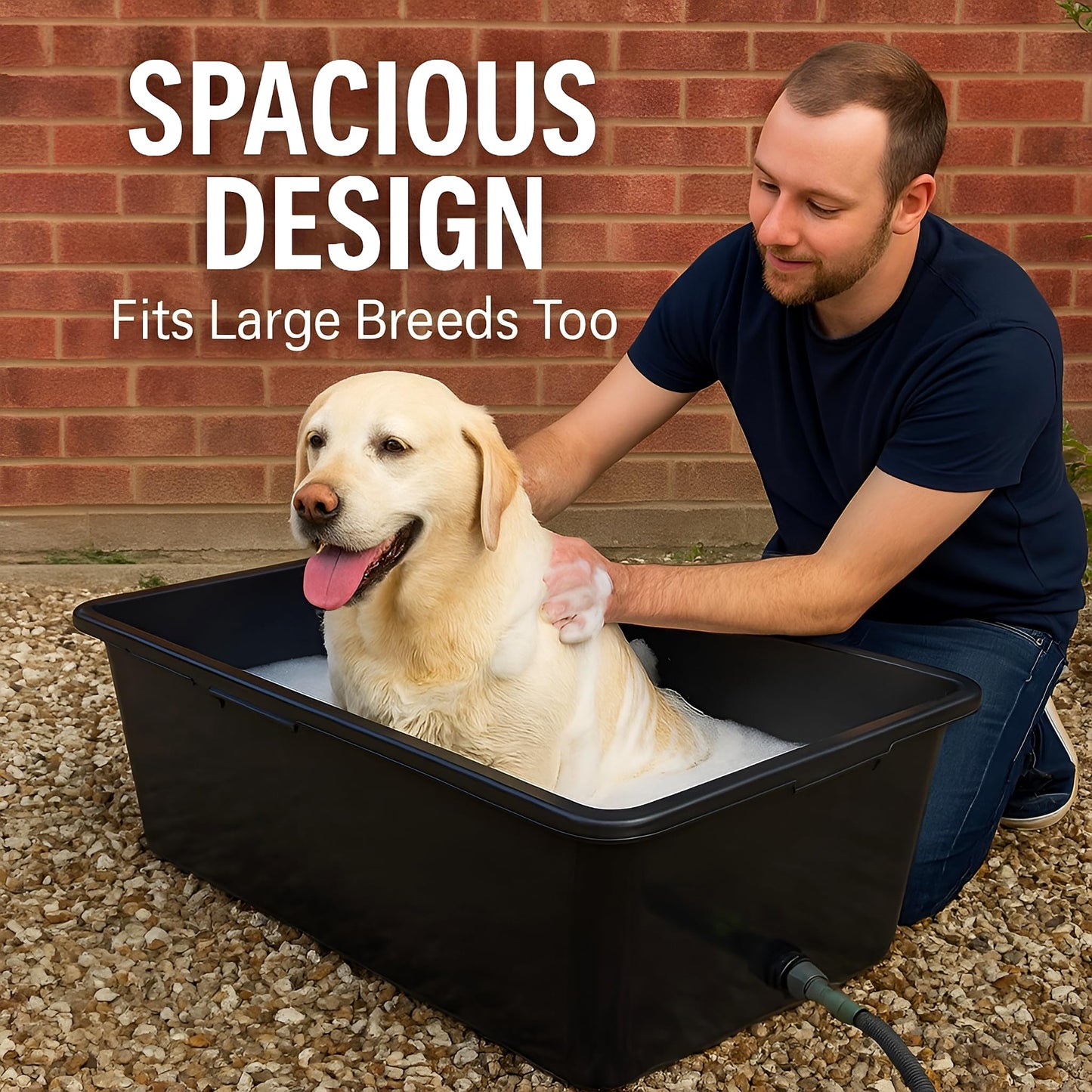 Dog Bath Tub 90L With Drain Plug - Large Rectangular Plastic Pet Bath Container With Quick Connect Valve for Easy Water Drainage
