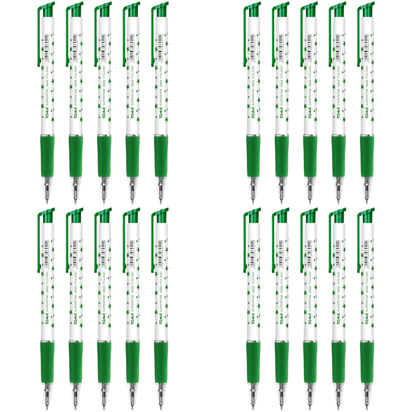 Ballpoint Pens, Retractable Smudge Free Pens, Extra Fine Point 0.5 mm, Ideal for School, Office, Everyday Use (Green, 20 Pens)