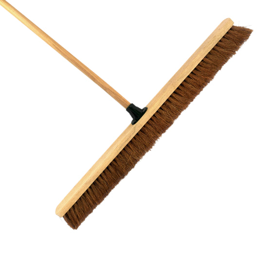 36-Inch Wide Coco Broom with Wooden Handle - Soft Bristle Indoor Sweeping Broom for Home, Kitchen, Hardwood Floors
