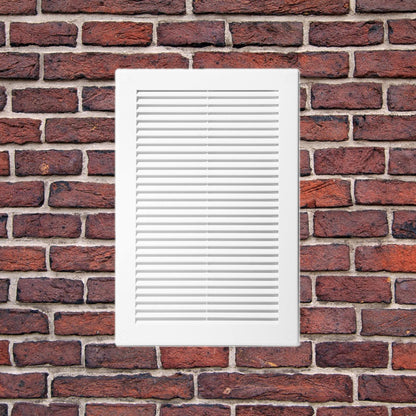White Louvred Wall Vent Grille with Flyscreen and Screw Covers, 180 x 250 mm, Air Ventilation Duct Cover with Flat Back