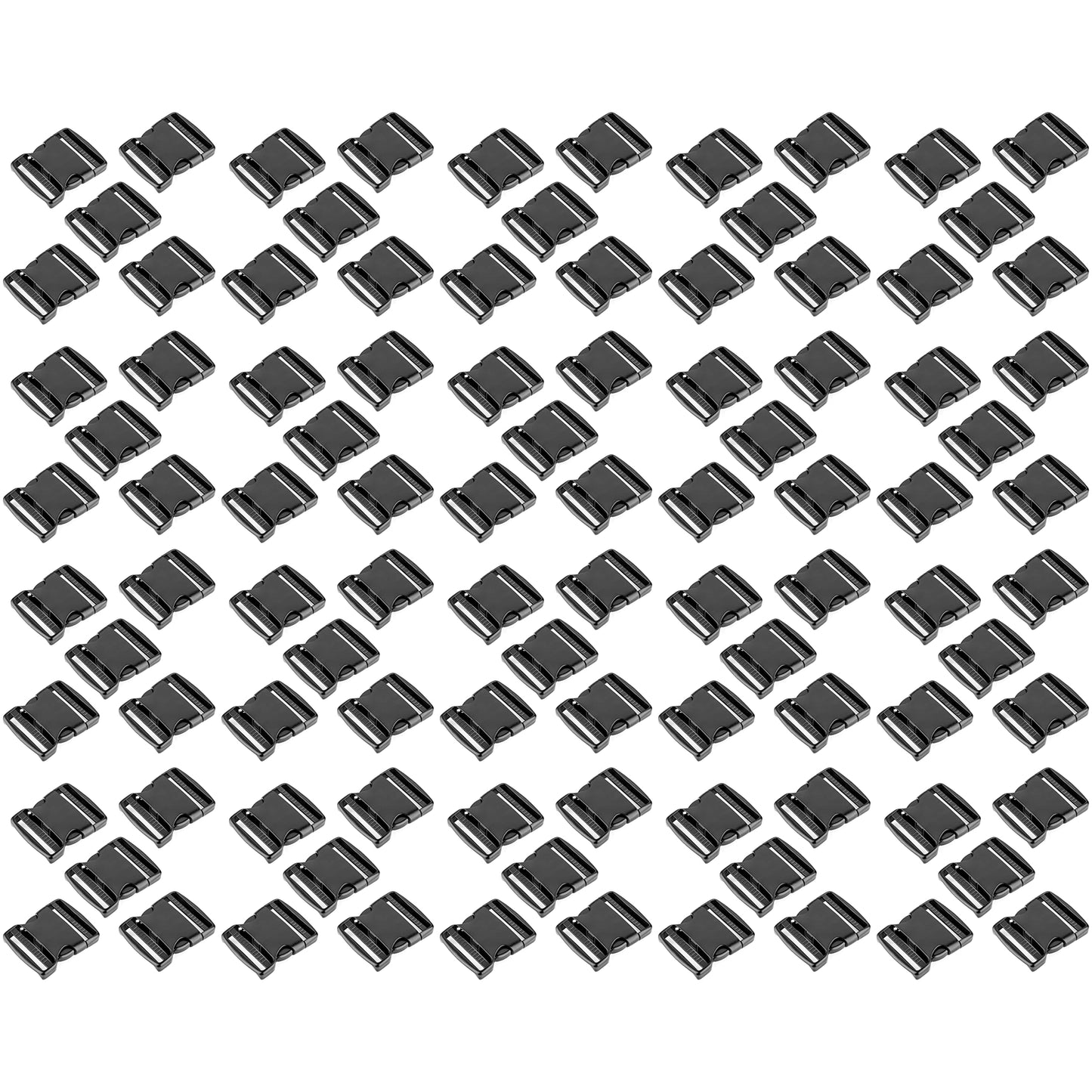 Side Release Buckles Clips for 50 mm / 2 inch Webbing Strap, Squeeze Fasteners, Black Delrin Plastic (Pack of 100)