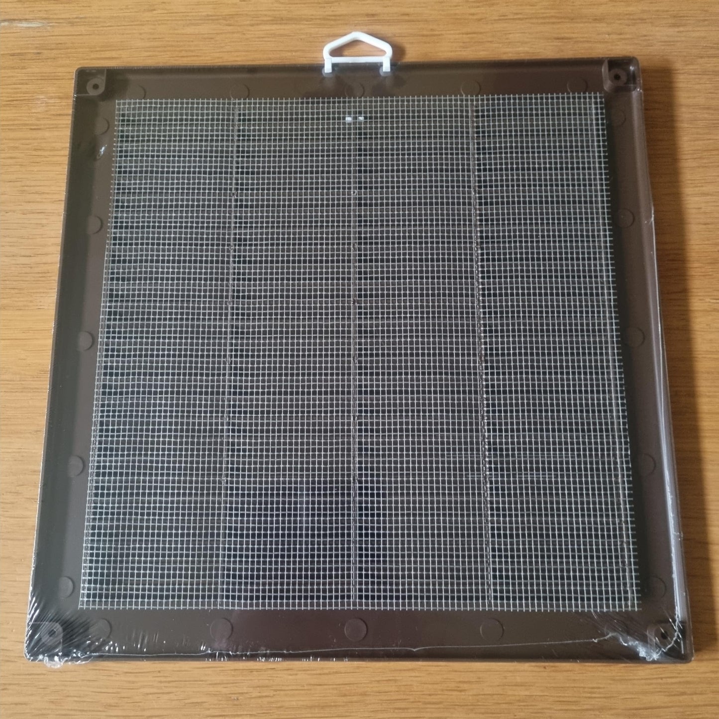 Brown Louvred Wall Vent Grille with Flyscreen and Screw Covers, 300 x 300 mm, Air Ventilation Duct Cover with Flat Back