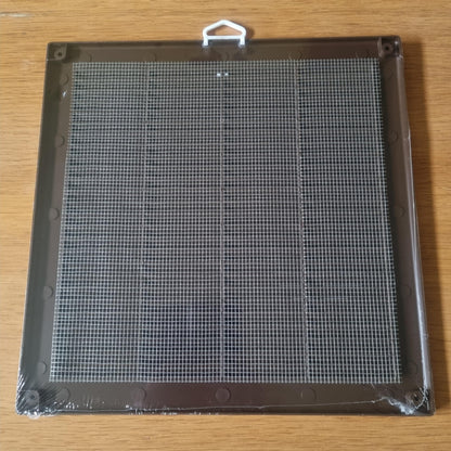 Brown Louvred Wall Vent Grille with Flyscreen and Screw Covers, 300 x 300 mm, Air Ventilation Duct Cover with Flat Back