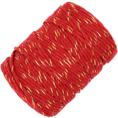 Macrame Cord Twine Natural Cotton String Craft Artisan Thread Twisted Macramé (Red with Gold Thread, 3 mm x 200 m / 656 ft)