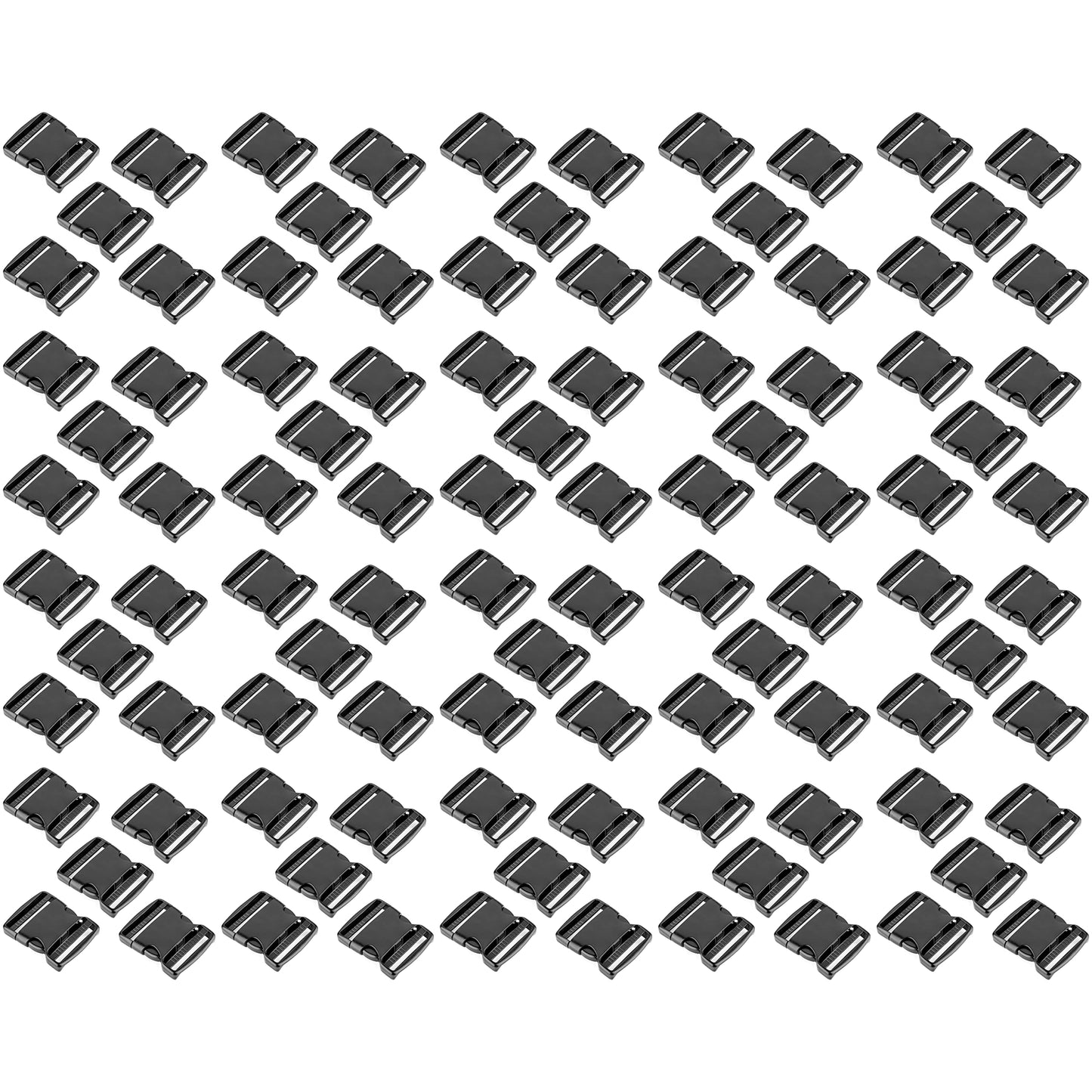 Side Release Buckles Clips for 50 mm / 2 inch Webbing Strap, Squeeze Fasteners, Black Delrin Plastic (Pack of 100)