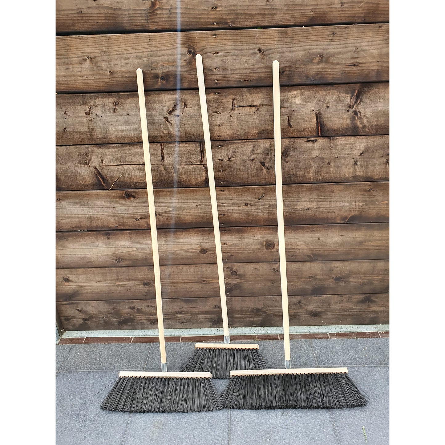 Traditional Wooden Broom with Extra Long Medium Soft Bristles (30 cm / 12 in, With Handle)