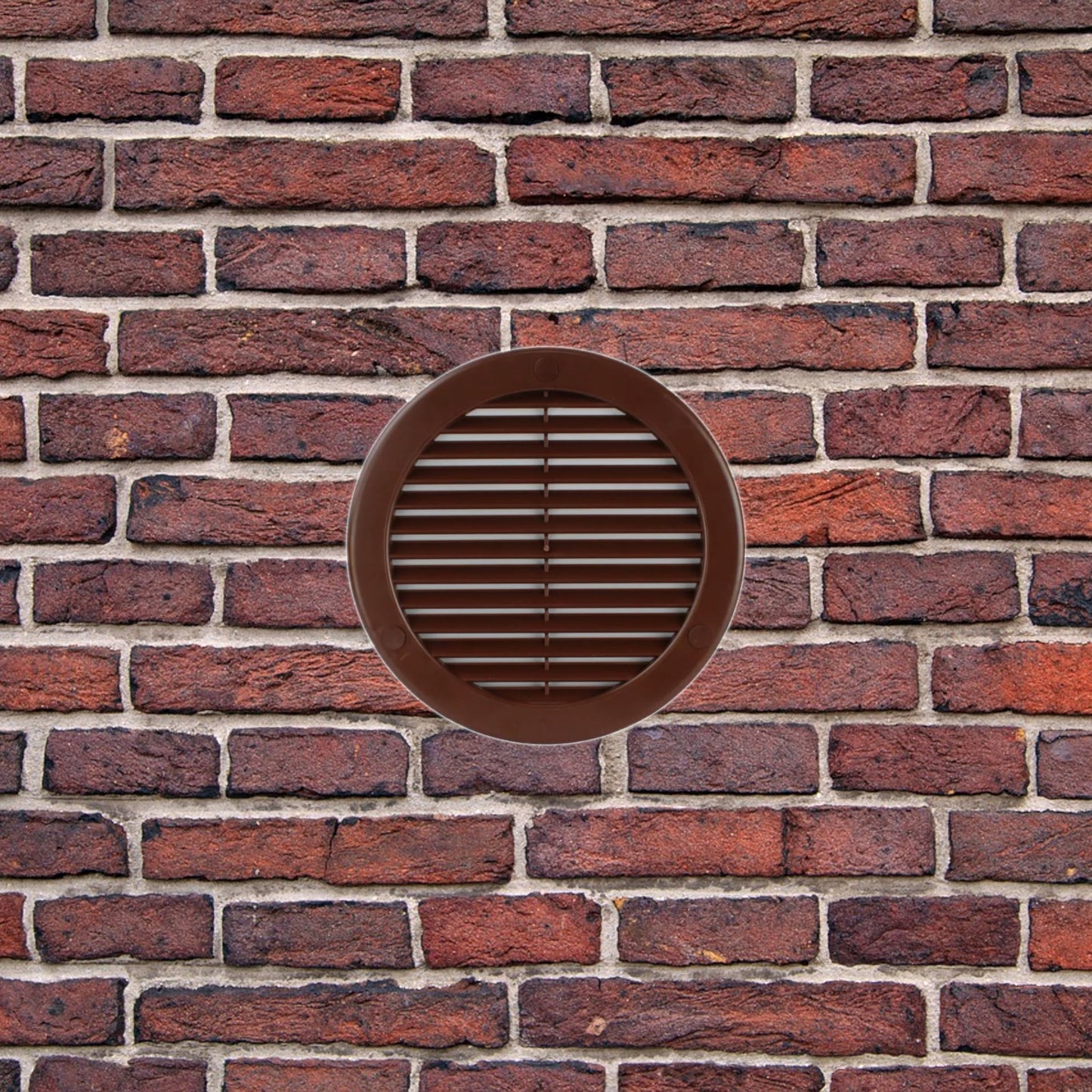 Brown Louvred Wall Vent Grille with Flyscreen and Screw Covers, 125 mm / 5 in, Air Ventilation Duct Cover with Flat Back