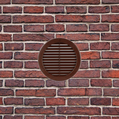 Brown Louvred Wall Vent Grille with Flyscreen and Screw Covers, 125 mm / 5 in, Air Ventilation Duct Cover with Flat Back