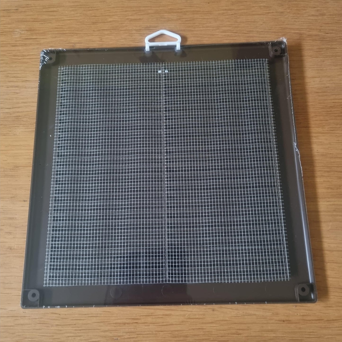 Brown Louvred Wall Vent Grille with Flyscreen and Screw Covers, 250 x 250 mm, Air Ventilation Duct Cover with Flat Back