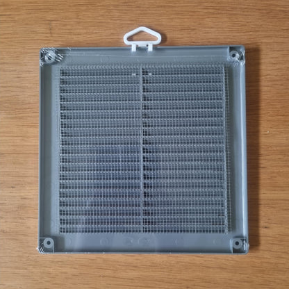 Silver Louvred Wall Vent Grille with Flyscreen and Screw Covers, 200 x 200 mm, Air Ventilation Duct Cover with Flat Back