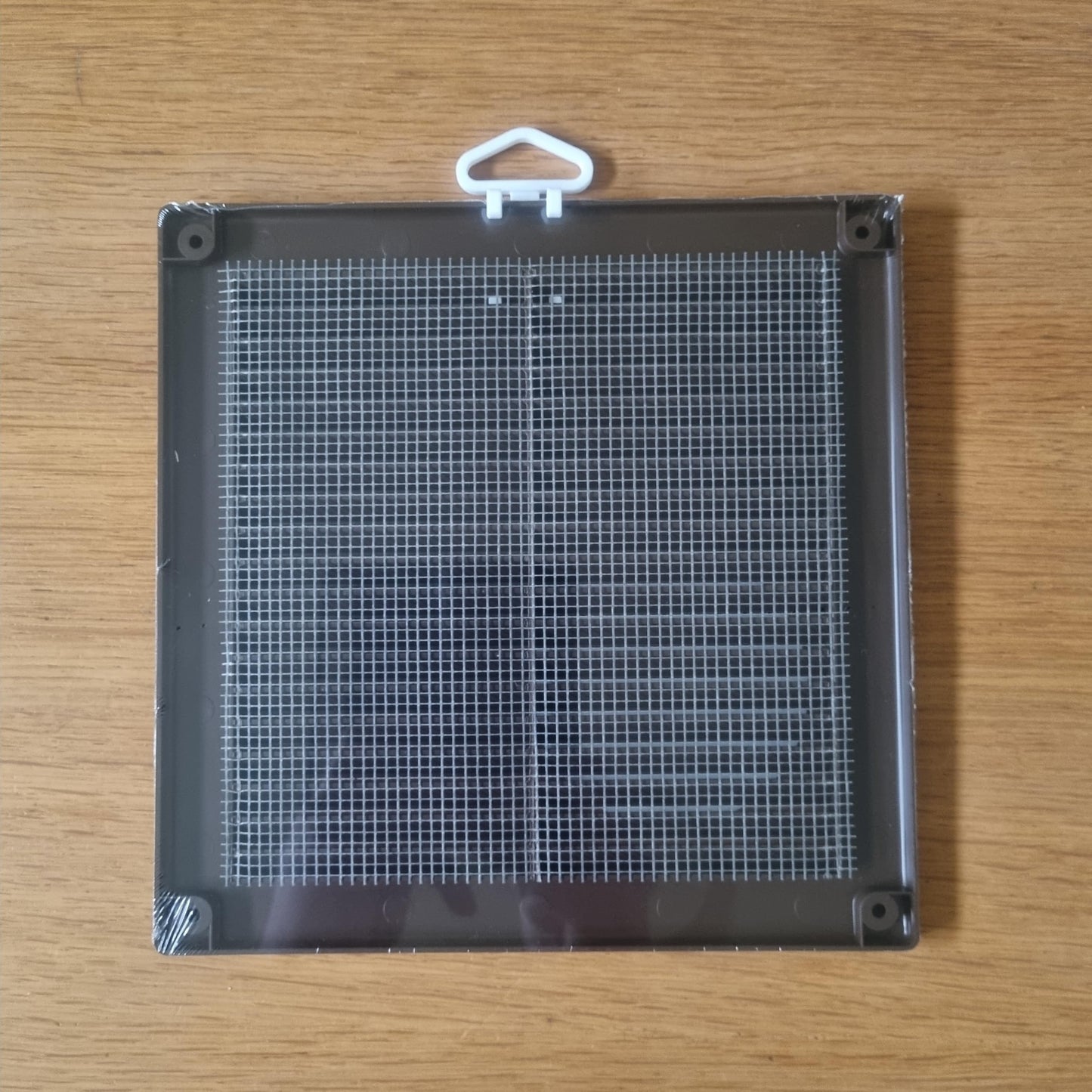 Brown Louvred Wall Vent Grille with Flyscreen and Screw Covers, 200 x 200 mm, Air Ventilation Duct Cover with Flat Back