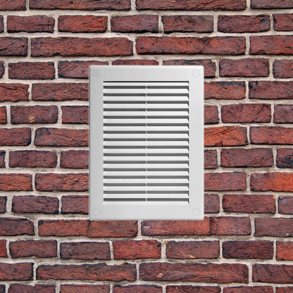 Silver Louvred Wall Vent Grille with Flyscreen and Screw Covers, 200 x 300 mm, Air Ventilation Duct Cover with Flat Back