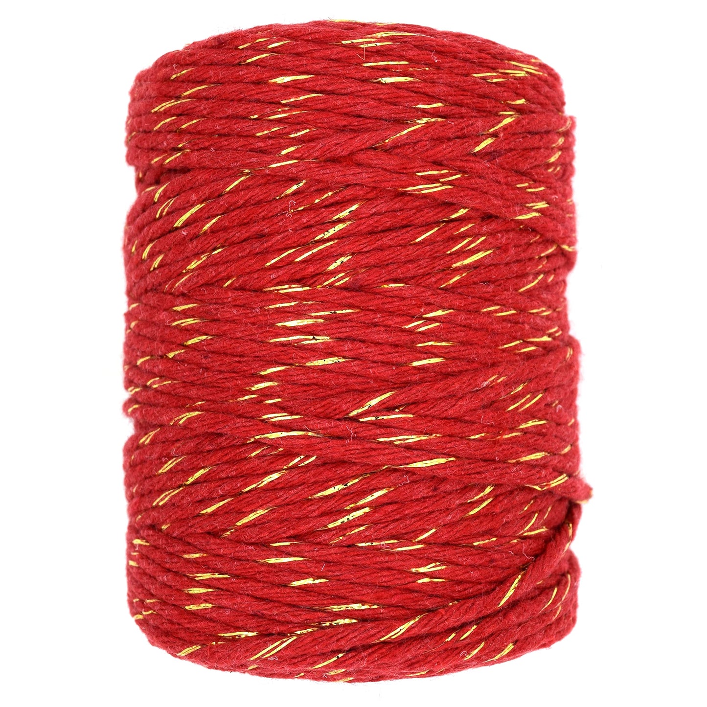 Macrame Cord Twine Natural Cotton String Craft Artisan Thread Twisted Macramé (Red with Gold Thread, 2 mm x 300 m / 984 ft)