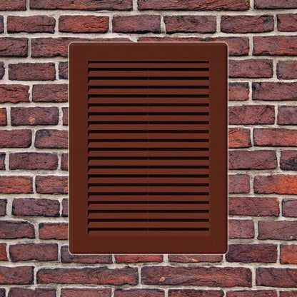 Brown Louvred Wall Vent Grille with Flyscreen and Screw Covers, 150 x 200 mm, Air Ventilation Duct Cover with Flat Back