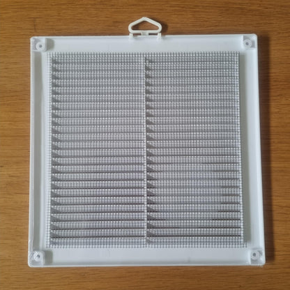 White Louvred Wall Vent Grille with Flyscreen and Screw Covers, 250 x 250 mm, Air Ventilation Duct Cover with Flat Back
