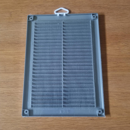 Silver Louvred Wall Vent Grille with Flyscreen and Screw Covers, 180 x 250 mm, Air Ventilation Duct Cover with Flat Back