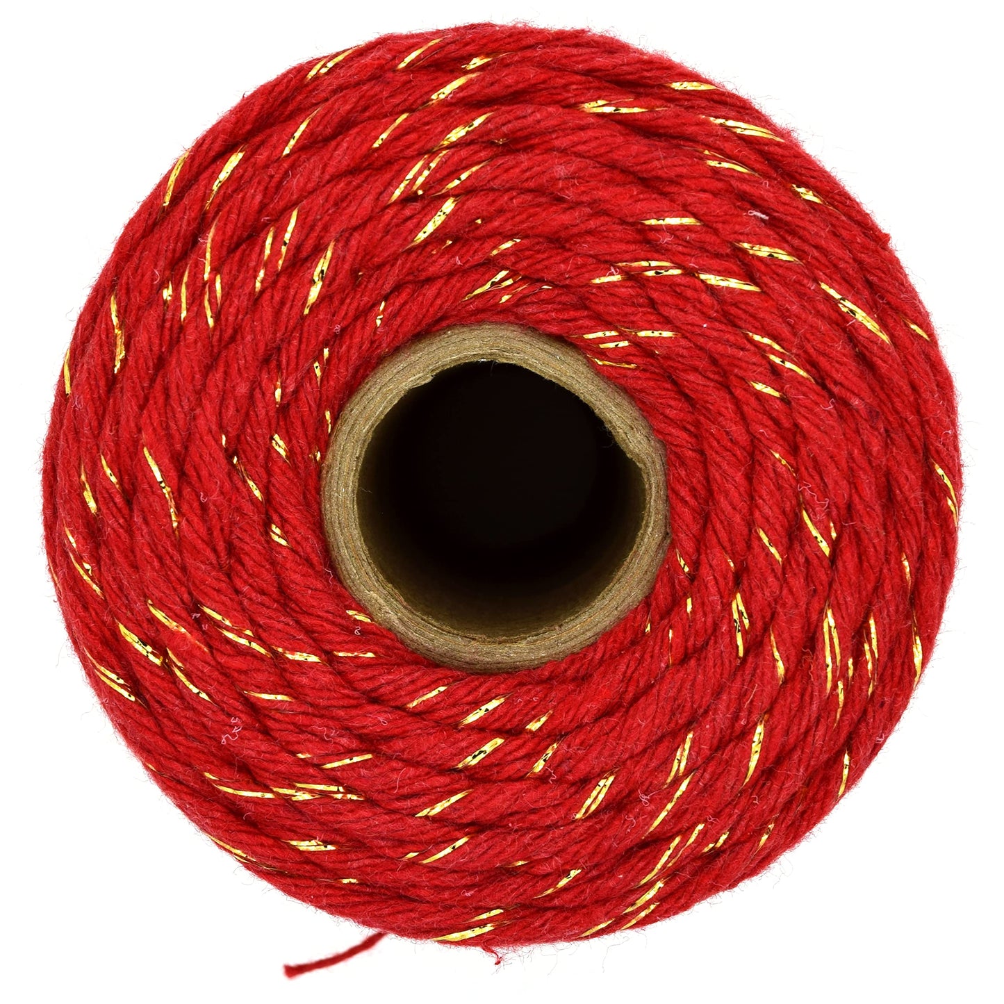 Macrame Cord Twine Natural Cotton String Craft Artisan Thread Twisted Macramé (Red with Gold Thread, 3 mm x 200 m / 656 ft)