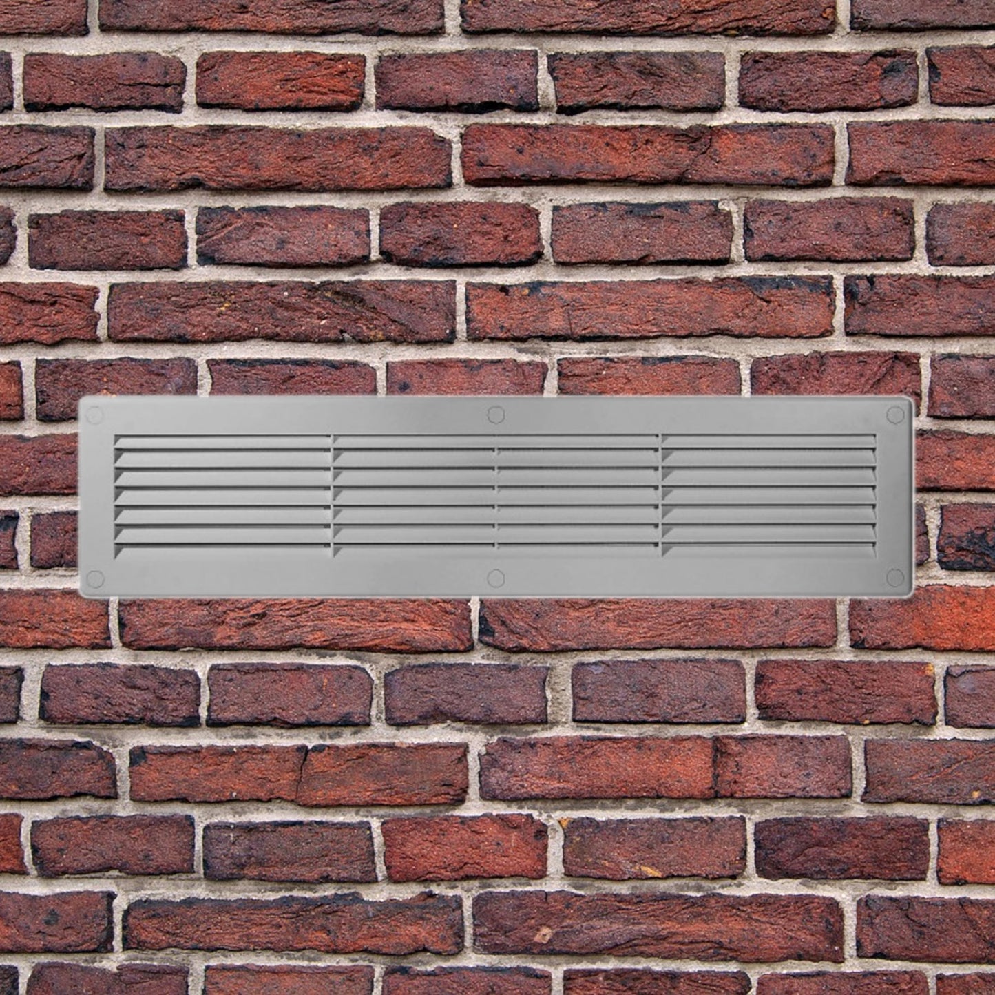 Silver Louvred Wall Vent Grille with Flyscreen and Screw Covers, 460 x 110 mm, Air Ventilation Duct Cover with Flat Back