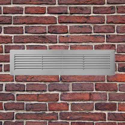 Silver Louvred Wall Vent Grille with Flyscreen and Screw Covers, 460 x 110 mm, Air Ventilation Duct Cover with Flat Back