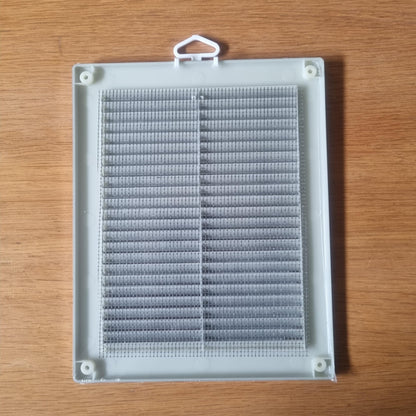 Silver Louvred Wall Vent Grille with Flyscreen and Screw Covers, 200 x 250 mm, Air Ventilation Duct Cover with Flat Back