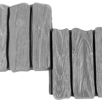 Grey Lawn Edging Border - 2.26 m / 7.4 ft Long Garden Palisade with Wood Bark Effect - Fencing with Ground Stakes