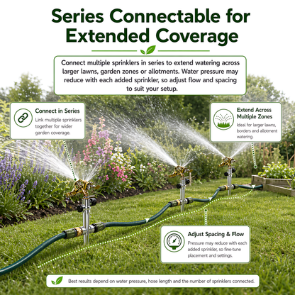 Pulsating Garden Sprinkler 360 Degree - Metal Impact Head, Adjustable Arc, Quick Connector Adaptor Compatible with Hozelock
