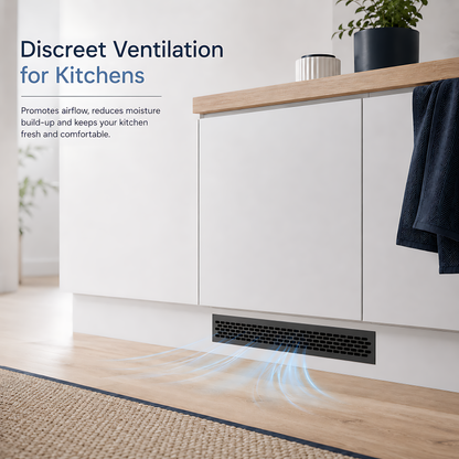 Rectangular Metal Ventilation Grille 460 x 45mm - Black Matt Colour - Air Vent Cover,  485 x 60mm Overall, 15mm Flange