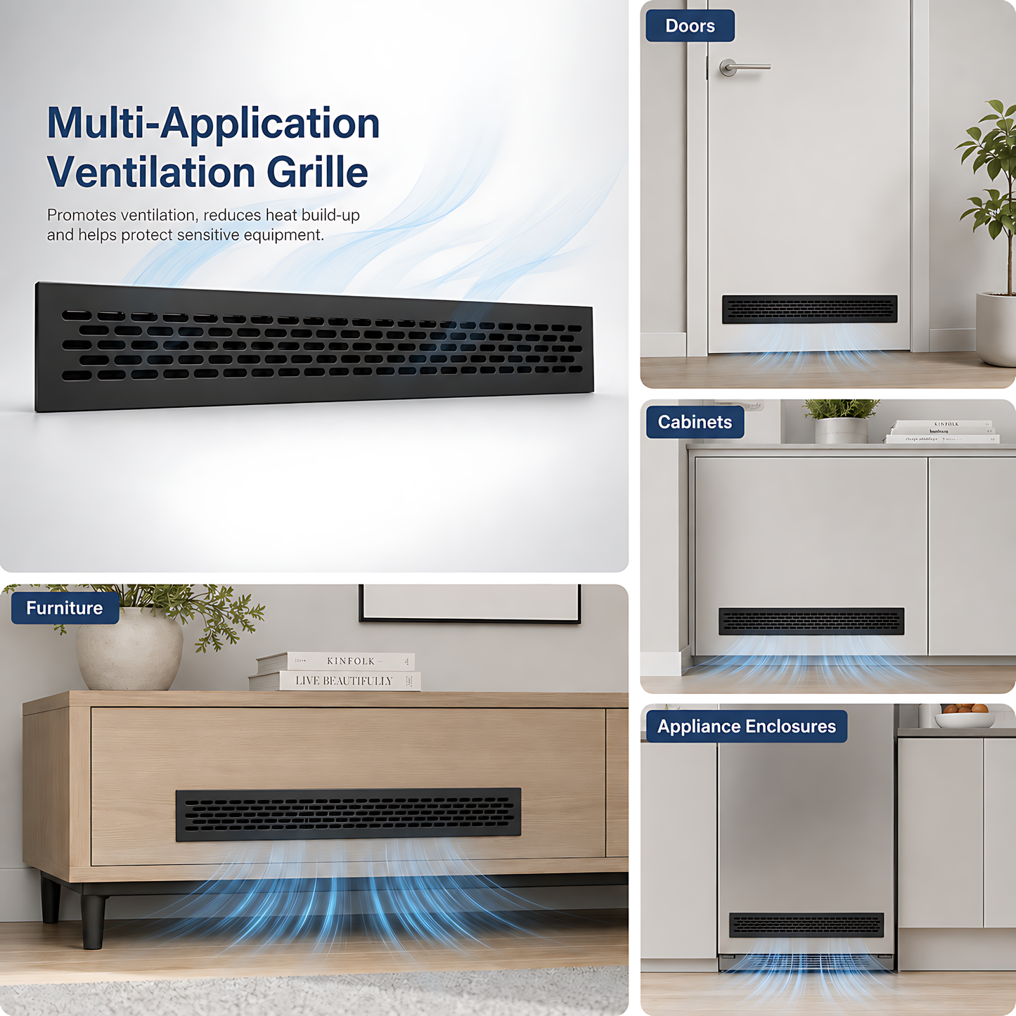 Rectangular Metal Ventilation Grille 460 x 45mm - Black Matt Colour - Air Vent Cover,  485 x 60mm Overall, 15mm Flange