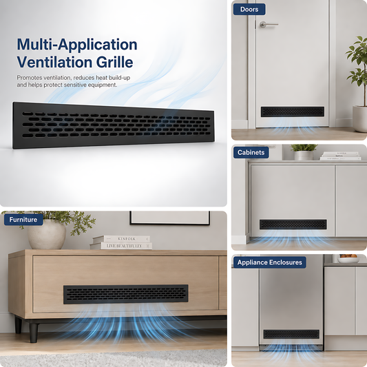 Rectangular Metal Ventilation Grille 460 x 45mm - Black Matt Colour - Air Vent Cover,  485 x 60mm Overall, 15mm Flange