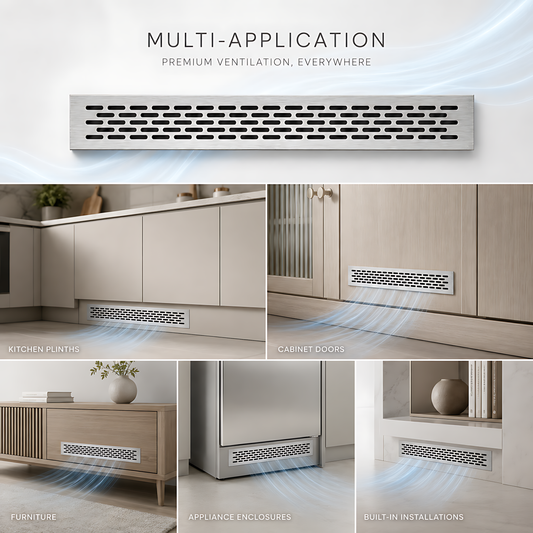 Rectangular Metal Ventilation Grille 460 x 45mm - Brushed Aluminium Colour - Air Vent Cover,  485 x 60mm Overall, 15mm Flange