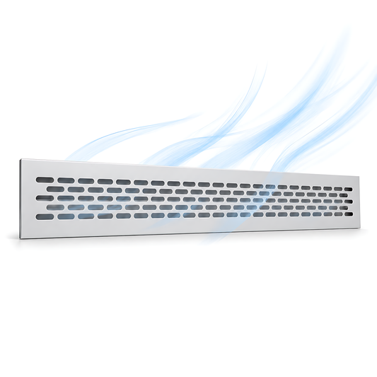 Rectangular Metal Ventilation Grille 460 x 45mm - Silver Matt Colour - Air Vent Cover,  485 x 60mm Overall, 15mm Flange