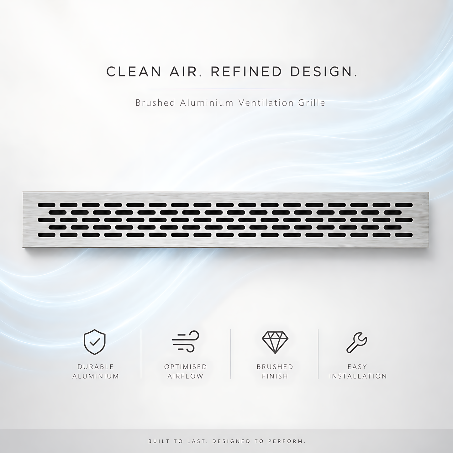 Rectangular Metal Ventilation Grille 460 x 45mm - Brushed Aluminium Colour - Air Vent Cover,  485 x 60mm Overall, 15mm Flange