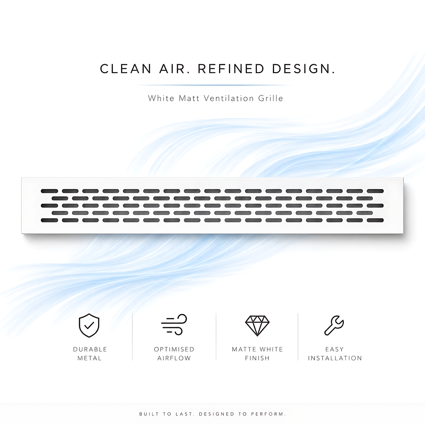Rectangular Metal Ventilation Grille 460 x 65mm - White Matt Colour - Air Vent Cover,  485 x 80mm Overall, 15mm Flange