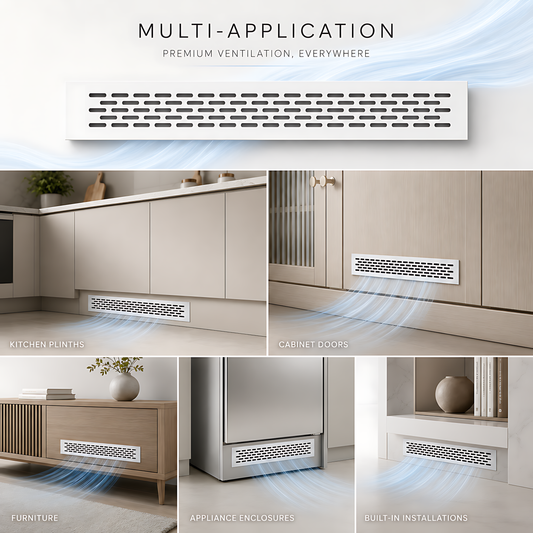 Rectangular Metal Ventilation Grille 460 x 65mm - White Matt Colour - Air Vent Cover,  485 x 80mm Overall, 15mm Flange