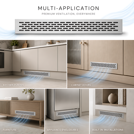 Rectangular Metal Ventilation Grille 460 x 65mm - Silver Matt Colour - Air Vent Cover,  485 x 80mm Overall, 15mm Flange