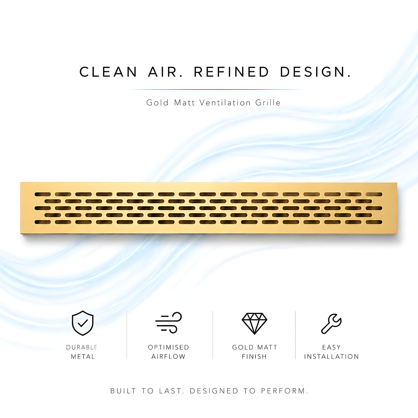 Rectangular Metal Ventilation Grille 460 x 65mm - Gold Matt Colour - Air Vent Cover,  485 x 80mm Overall, 15mm Flange