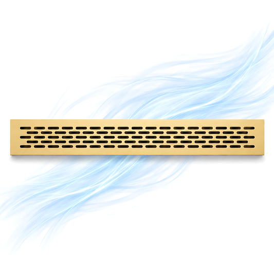 Rectangular Metal Ventilation Grille 460 x 65mm - Gold Matt Colour - Air Vent Cover,  485 x 80mm Overall, 15mm Flange