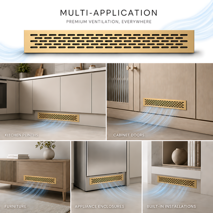 Rectangular Metal Ventilation Grille 460 x 65mm - Gold Matt Colour - Air Vent Cover,  485 x 80mm Overall, 15mm Flange
