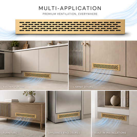 Rectangular Metal Ventilation Grille 460 x 65mm - Gold Matt Colour - Air Vent Cover,  485 x 80mm Overall, 15mm Flange